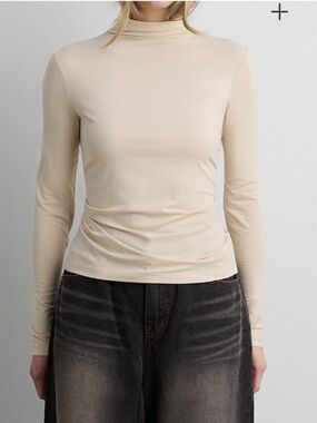 OAK + FORT Beige Long Sleeve Turtleneck Top